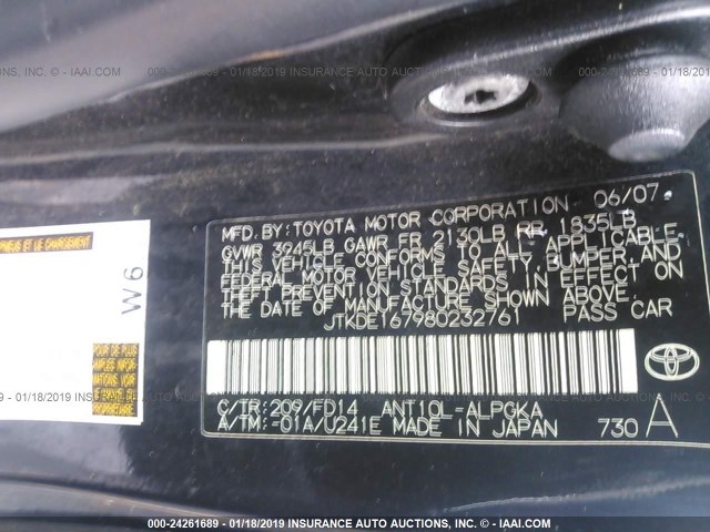 JTKDE167980232761 - 2008 TOYOTA SCION TC შავი ფოტო 9