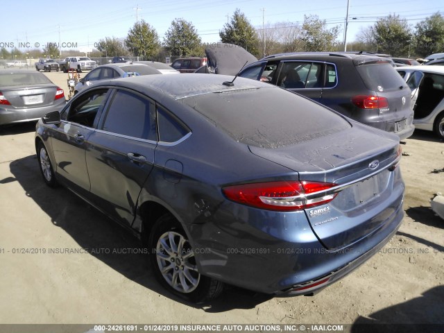 3FA6P0G71JR154202 - 2018 FORD FUSION S BLUE photo 3