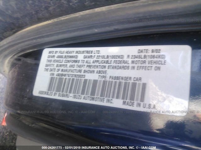 4S3BH675737620023 - 2003 SUBARU LEGACY OUTBACK AWP 蓝色 照片 9