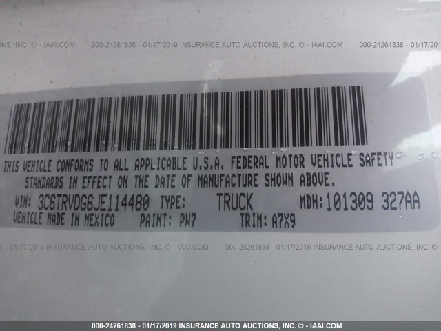 3C6TRVDG6JE114480 - 2018 RAM PROMASTER 2500 2500 HIGH WHITE photo 9