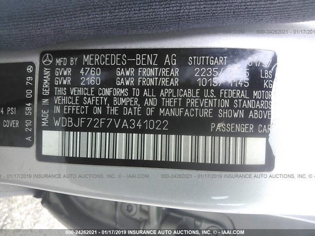 WDBJF72F7VA341022 - 1997 MERCEDES-BENZ E 420 SILVER photo 9