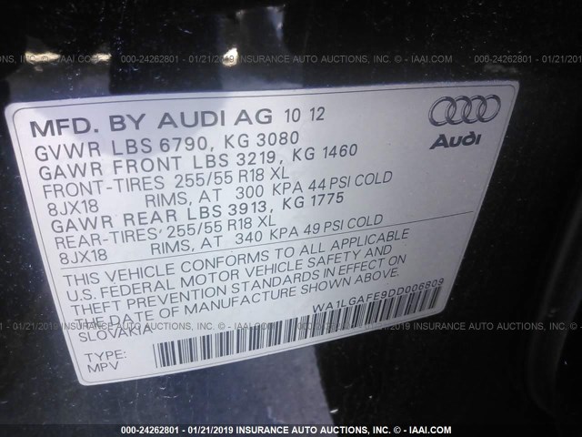 WA1LGAFE9DD006809 - 2013 AUDI Q7 PREMIUM PLUS BLACK photo 9