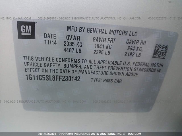 1G11C5SL8FF230142 - 2015 CHEVROLET MALIBU 1LT TAN photo 9