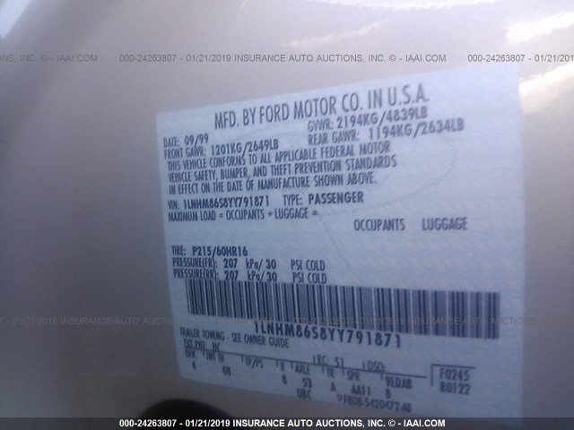 1LNHM86S8YY791871 - 2000 LINCOLN LS كريمي صورة 9