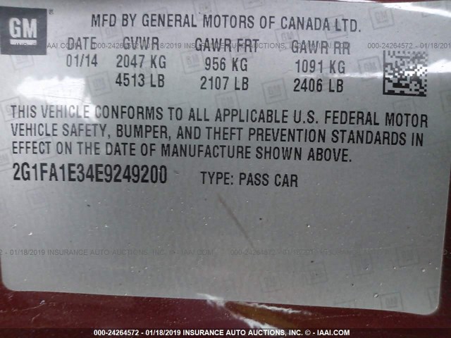 2G1FA1E34E9249200 - 2014 CHEVROLET CAMARO LS RED photo 9