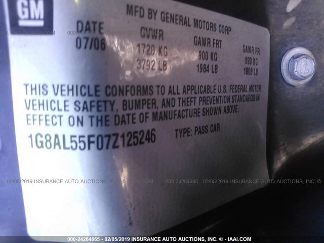 1G8AL55F07Z125246 - 2007 SATURN ION LEVEL 3 GRAY photo 9