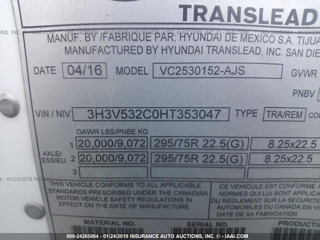 3H3V532C0HT353047 - 2017 HYUNDAI STEEL INDUSTRIES VAN  Weiß Foto 9