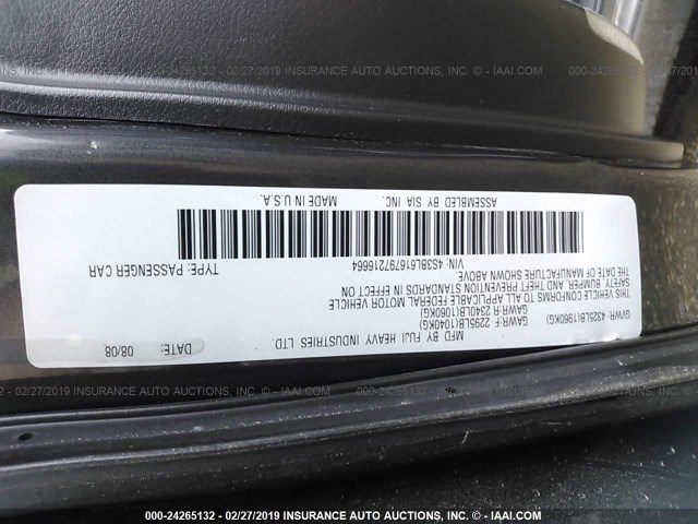 4S3BL616797216664 - 2009 SUBARU LEGACY 2.5I GRAY photo 9