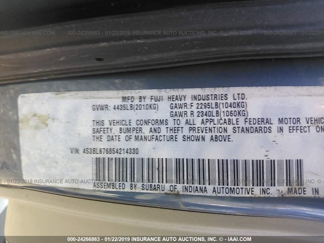 4S3BL676854214330 - 2005 SUBARU LEGACY GT LIMITED BLUE photo 9