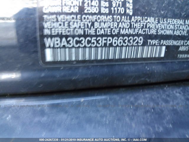 WBA3C3C53FP663329 - 2015 BMW 320 I/XDRIVE BLACK photo 9