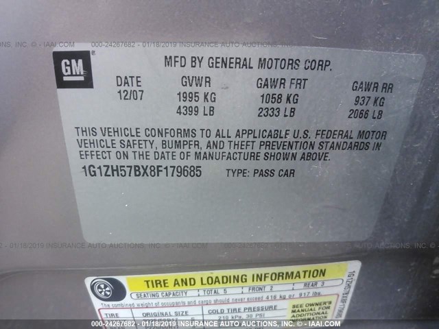 1G1ZH57BX8F179685 - 2008 CHEVROLET MALIBU 1LT BROWN photo 9