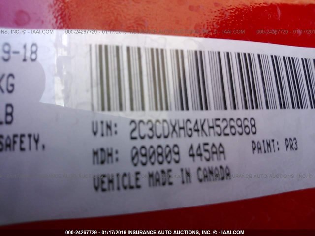 2C3CDXHG4KH526968 - 2019 CHRYSLER 4 DOOR  RED photo 9