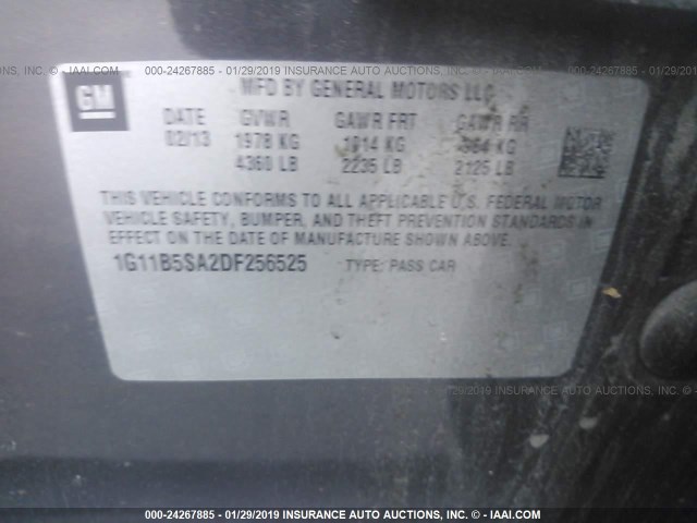 1G11B5SA2DF256525 - 2013 CHEVROLET MALIBU LS GRAY photo 9