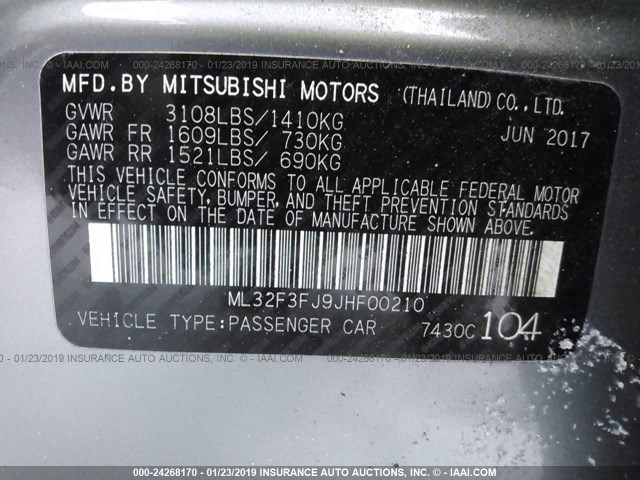 ML32F3FJ9JHF00210 - 2018 MITSUBISHI MIRAGE G4 ES Boz foto 9
