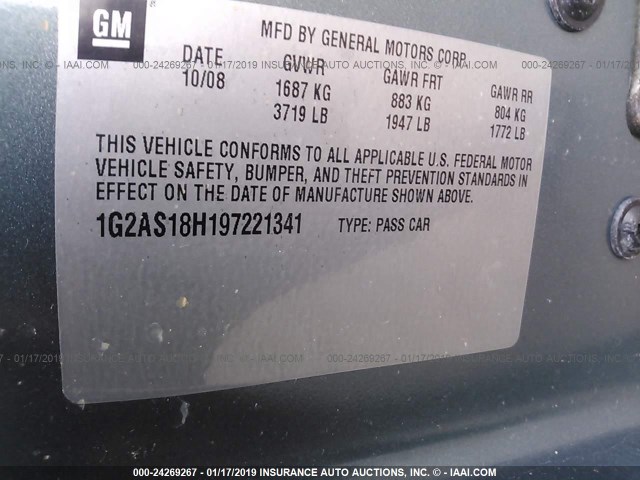 1G2AS18H197221341 - 2009 PONTIAC G5 GREEN photo 9