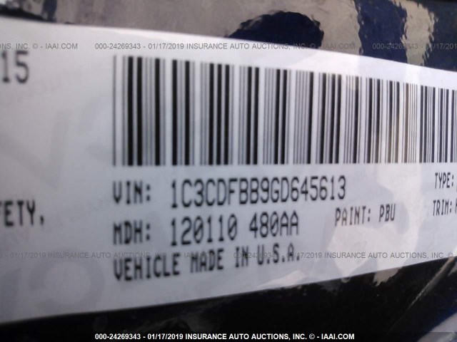 1C3CDFBB9GD645613 - 2016 DODGE DART SXT BLUE photo 9