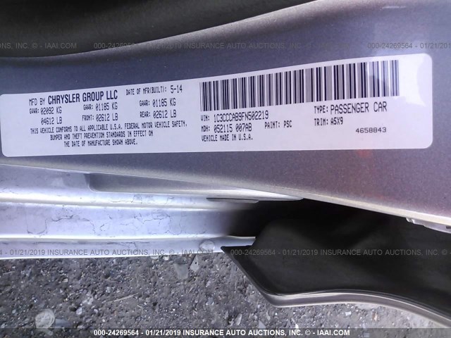 1C3CCCAB9FN502219 - 2015 CHRYSLER 200 LIMITED GRAY photo 9