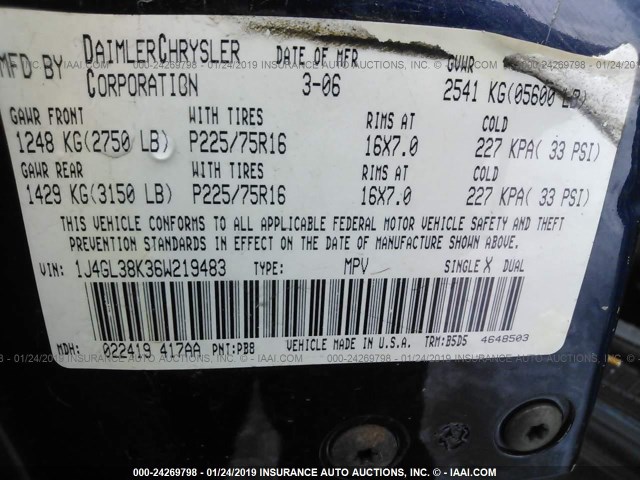 1J4GL38K36W219483 - 2006 JEEP LIBERTY RENEGADE BLUE photo 9