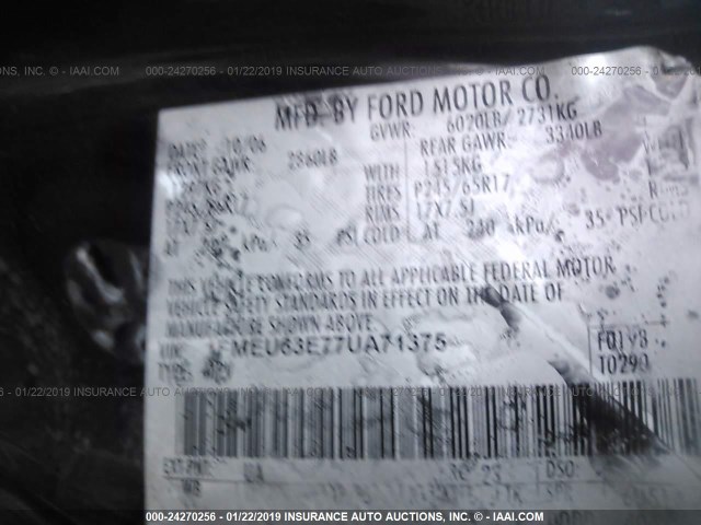 1FMEU63E77UA71375 - 2007 FORD EXPLORER XLT BLACK photo 9