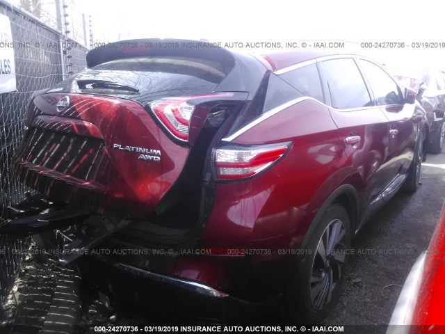 5N1AZ2MH7GN154476 - 2016 NISSAN MURANO S/SL/SV/PLATINUM RED photo 4