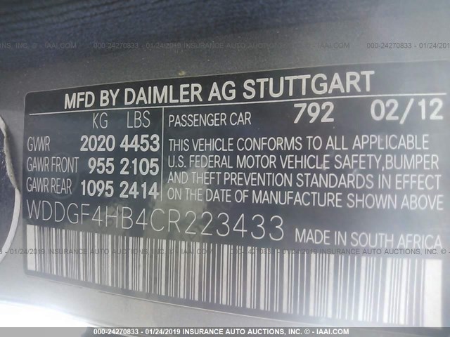 WDDGF4HB4CR223433 - 2012 MERCEDES-BENZ C 250 GRAY photo 9