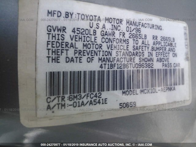 4T1BF1286TU096382 - 1996 TOYOTA AVALON GRAY photo 9