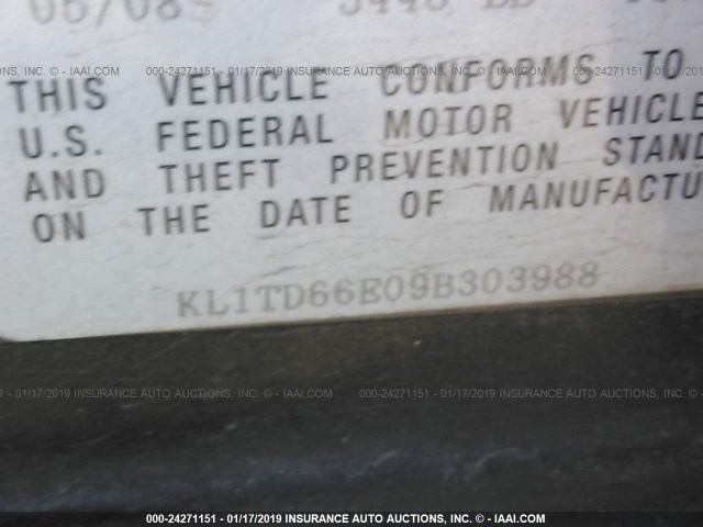 KL1TD66E09B303988 - 2009 CHEVROLET AVEO LS/LT Қара фото 9