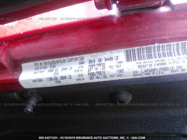 1J4FA29P11P368113 - 2001 JEEP WRANGLER / TJ SE RED photo 9