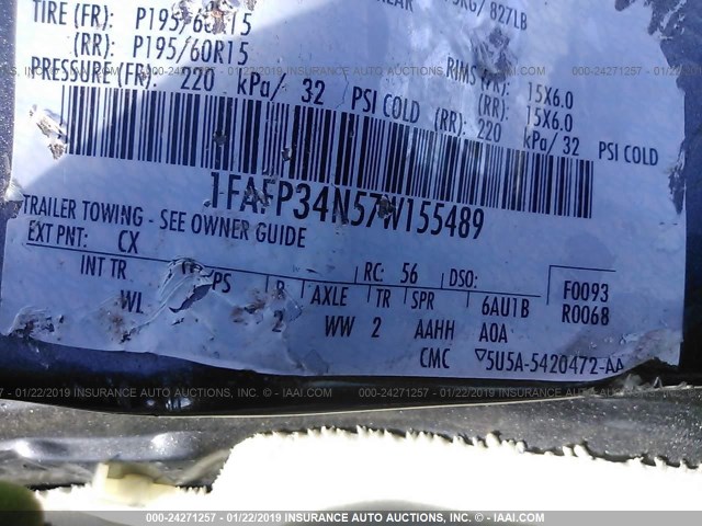 1FAFP34N57W155489 - 2007 FORD FOCUS ZX4/S/SE/SES ნაცრისფერი ფოტო 9