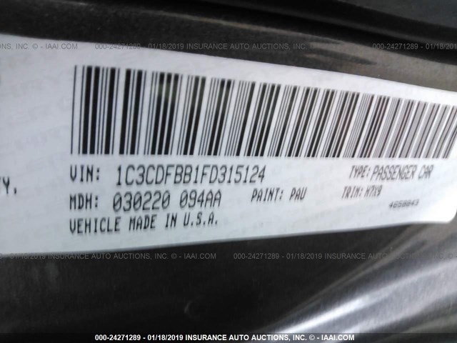 1C3CDFBB1FD315124 - 2015 DODGE DART SXT GRAY photo 9