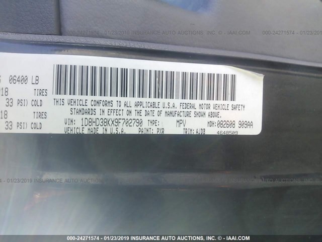 1D8HD38KX9F702790 - 2009 DODGE DURANGO SE BLACK photo 9