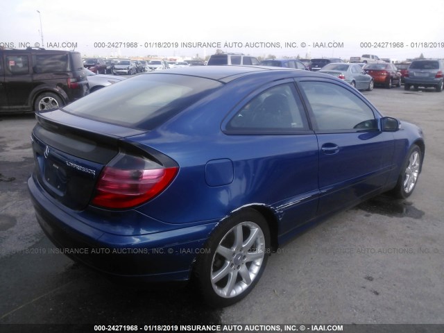 WDBRN47J82A343830 - 2002 MERCEDES-BENZ C 230K SPORT COUPE BLUE photo 4