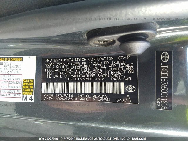 JTKDE167650011808 - 2005 TOYOTA SCION TC Boz foto 9