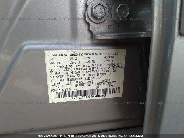 1N4AL21E68N500203 - 2008 NISSAN ALTIMA 2.5/2.5S BEIGE photo 9