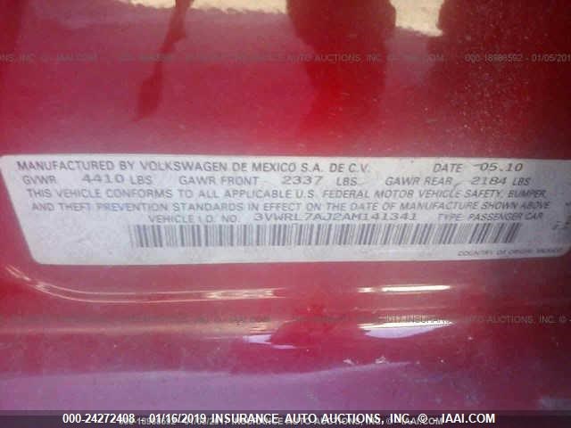 3VWRL7AJ2AM141341 - 2010 VOLKSWAGEN JETTA TDI RED photo 9