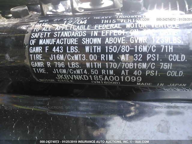 JKBVNKD185A001099 - 2005 KAWASAKI VN1600 D1 BLACK photo 10