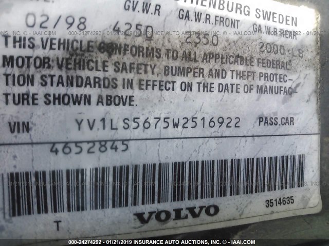 YV1LS5675W2516922 - 1998 VOLVO S70 GLT GREEN photo 9