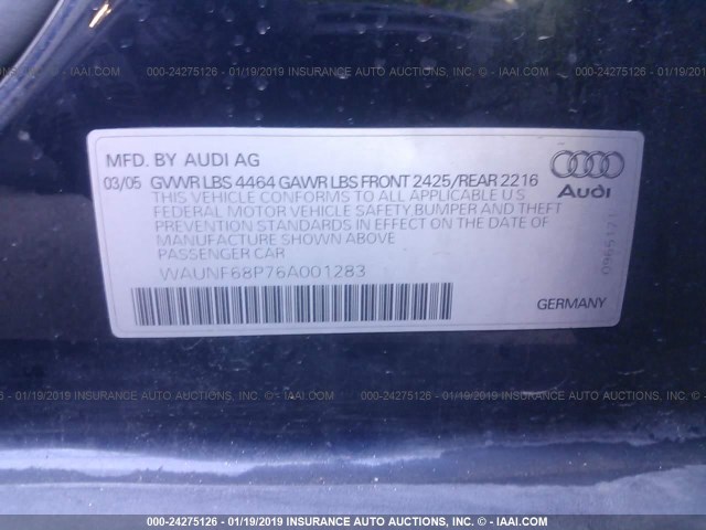 WAUNF68P76A001283 - 2006 AUDI A3 2.0 PREMIUM BLUE photo 9