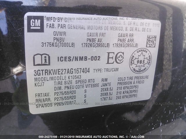 3GTRKWE27AG167404 - 2010 GMC SIERRA K1500 SLT BLACK photo 9