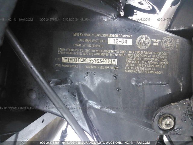 1HD1FCW155Y634111 - 2005 HARLEY-DAVIDSON FLHTCUI BLACK photo 10