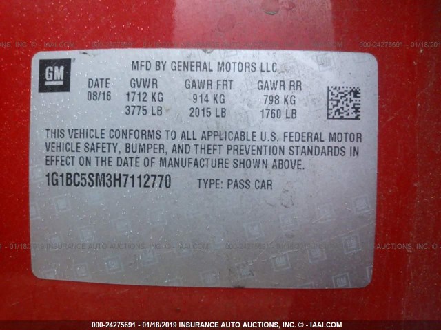 1G1BC5SM3H7112770 - 2017 CHEVROLET CRUZE LS RED photo 9