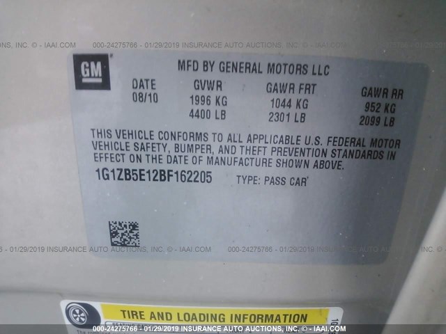 1G1ZB5E12BF162205 - 2011 CHEVROLET MALIBU LS TAN photo 9
