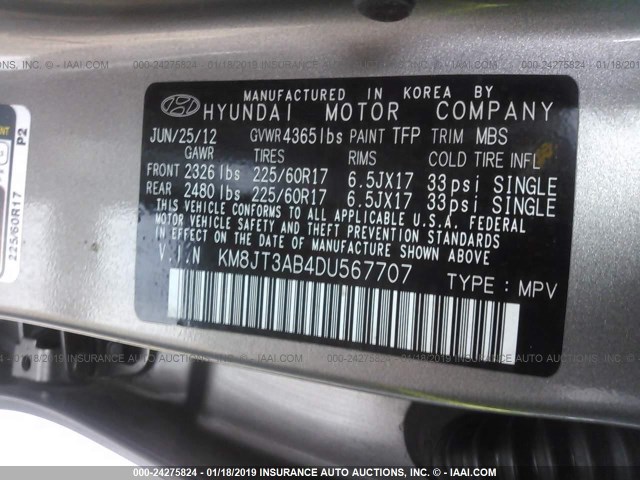 KM8JT3AB4DU567707 - 2013 HYUNDAI TUCSON GL BROWN photo 9