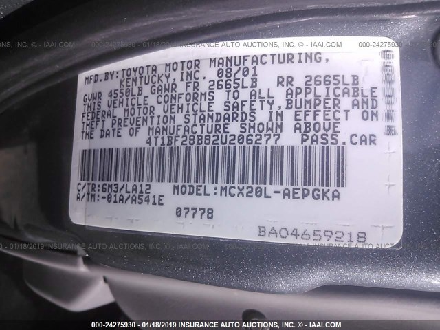 4T1BF28B82U206277 - 2002 TOYOTA AVALON XL/XLS Light Blue photo 9