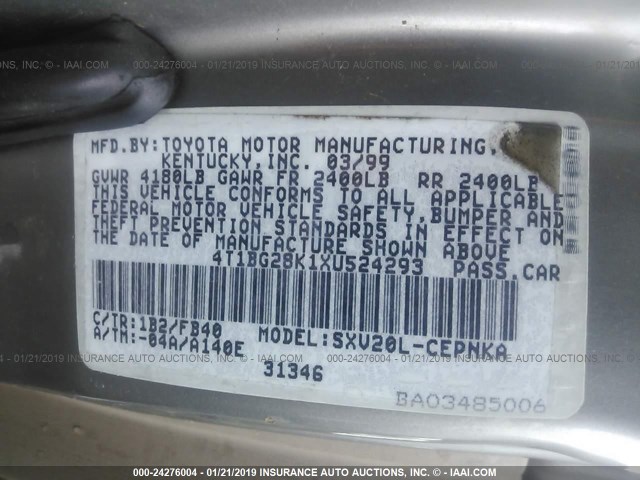 4T1BG28K1XU524293 - 1999 TOYOTA CAMRY CE/LE/XLE SILVER photo 9