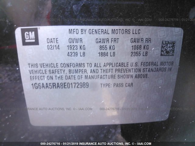 1G6AA5RA8E0172989 - 2014 CADILLAC ATS BLACK photo 9