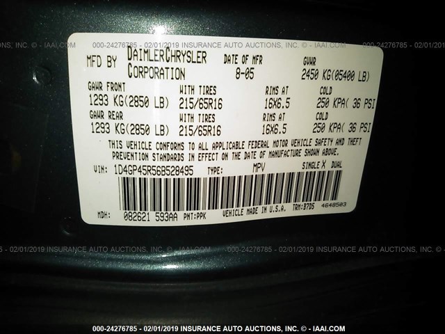 1D4GP45R56B528495 - 2006 DODGE CARAVAN SXT GRAY photo 9