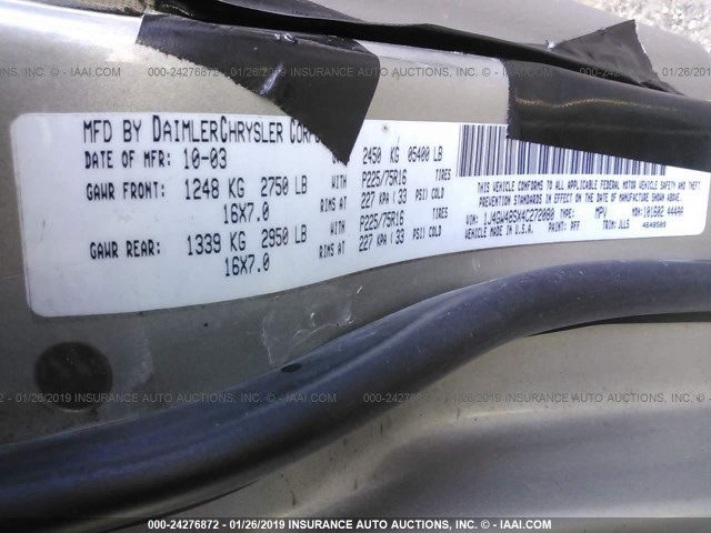 1J4GW48SX4C272080 - 2004 JEEP GRAND CHEROKEE LAREDO/COLUMBIA/FREEDOM 金色 照片 9