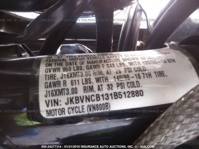 JKBVNCB131B512880 - 2001 KAWASAKI VN800 B GRAY photo 10