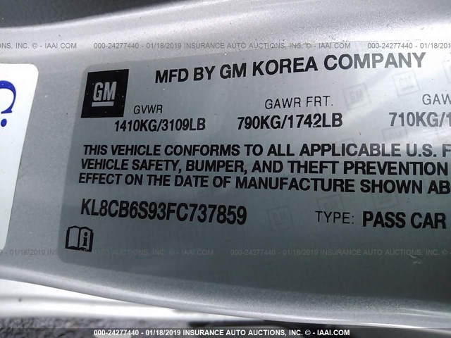 KL8CB6S93FC737859 - 2015 CHEVROLET SPARK LS SILVER photo 9